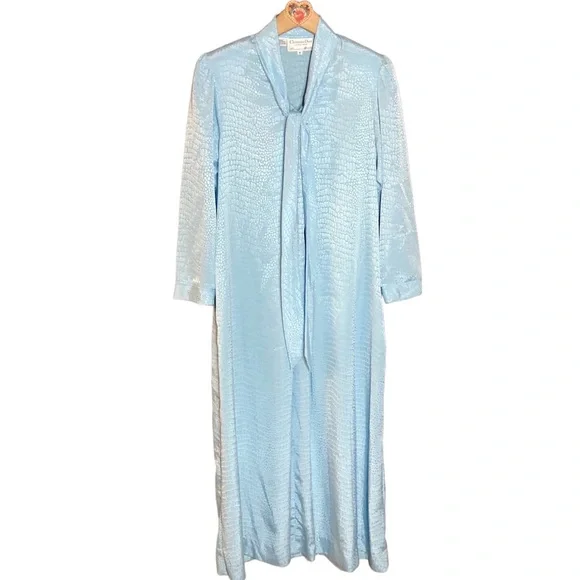 Vintage Christian Dior Loungewear Housedress Robe Tie collar zip front c…